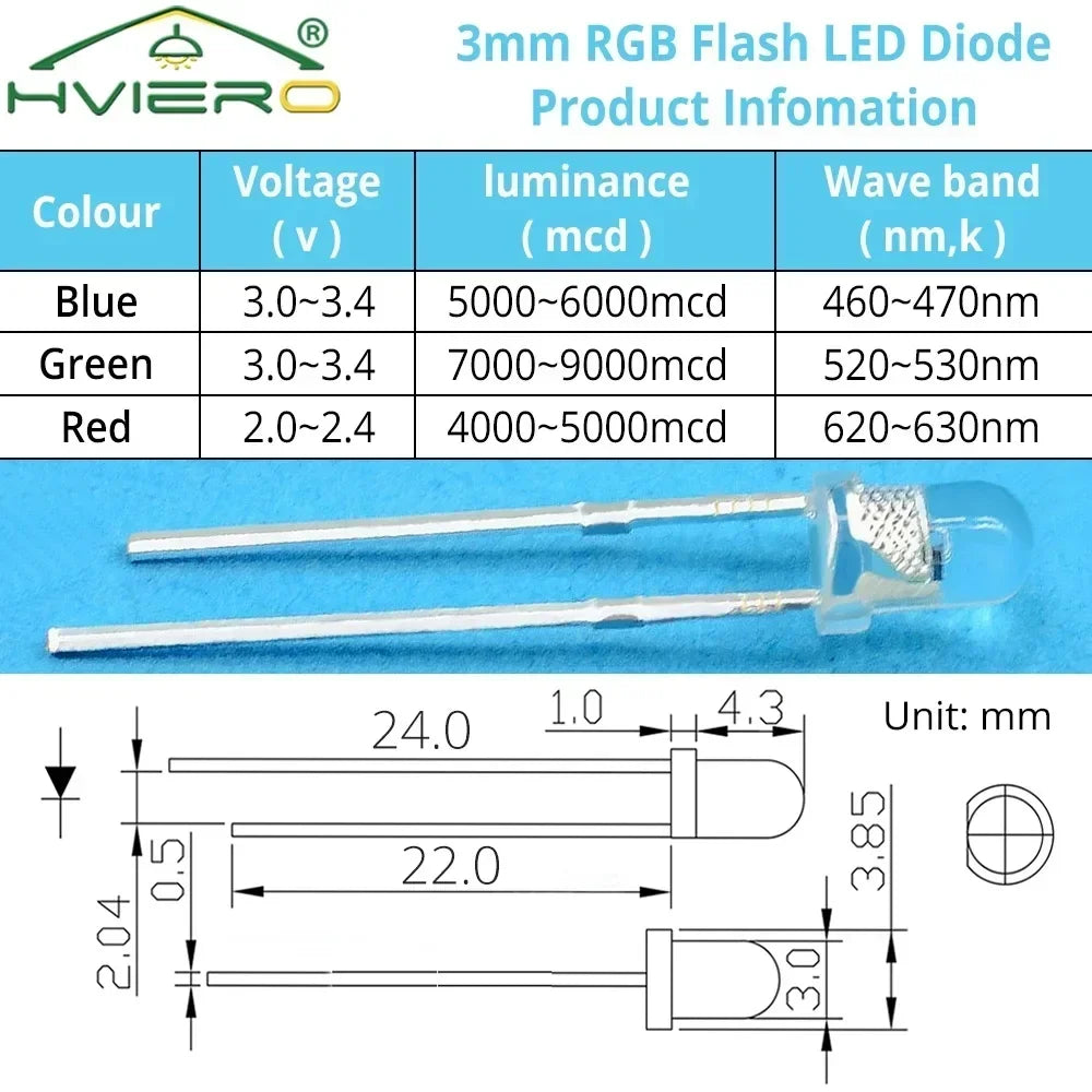 10PCS 3mm RGB Flash LED Diodes – Fast & Slow Rainbow Color