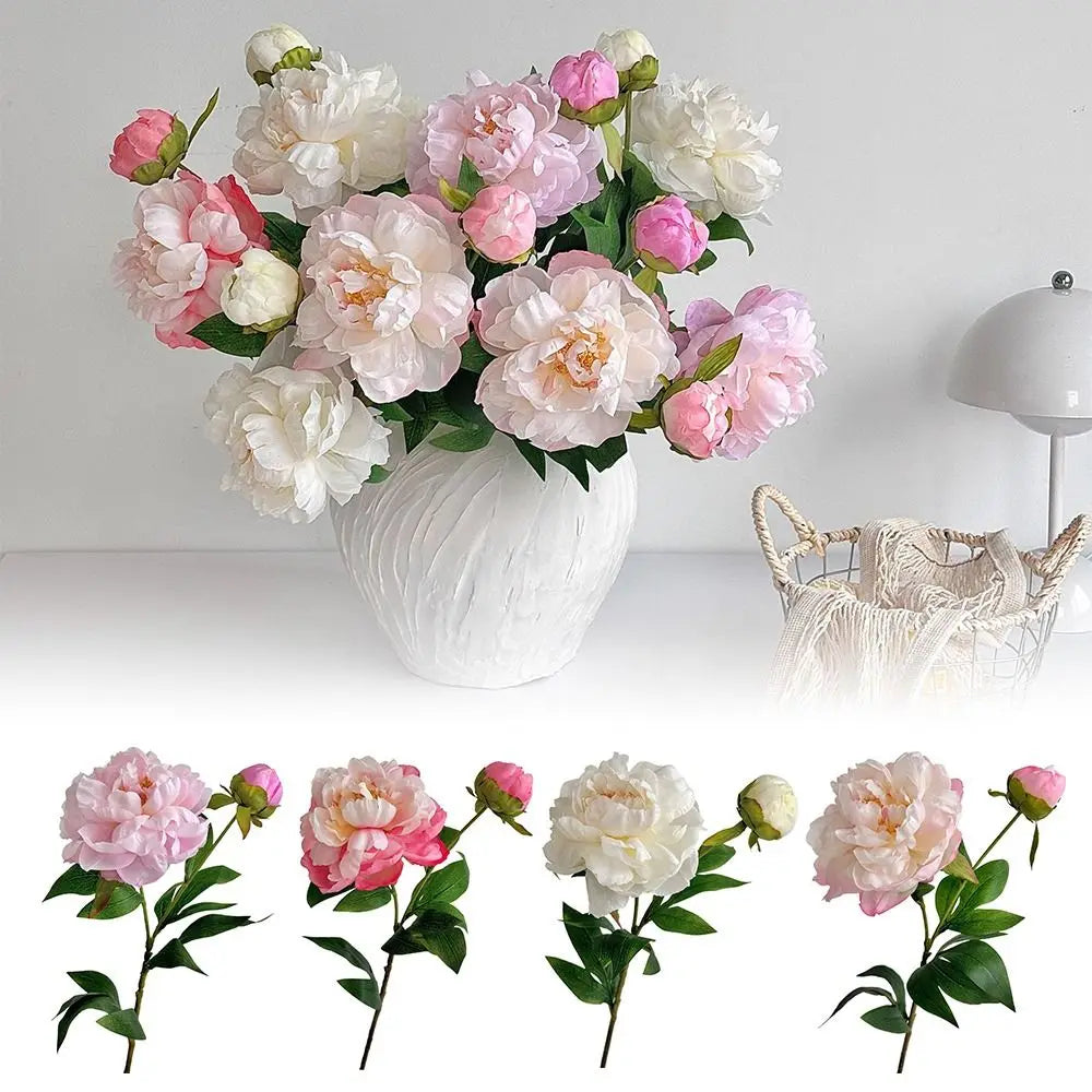 DIY 2 Head Artificial Peony Bouquet Silk Cloth Lifelike Artificial Flower Silk Fake Flower Photography Prop Oasis Select