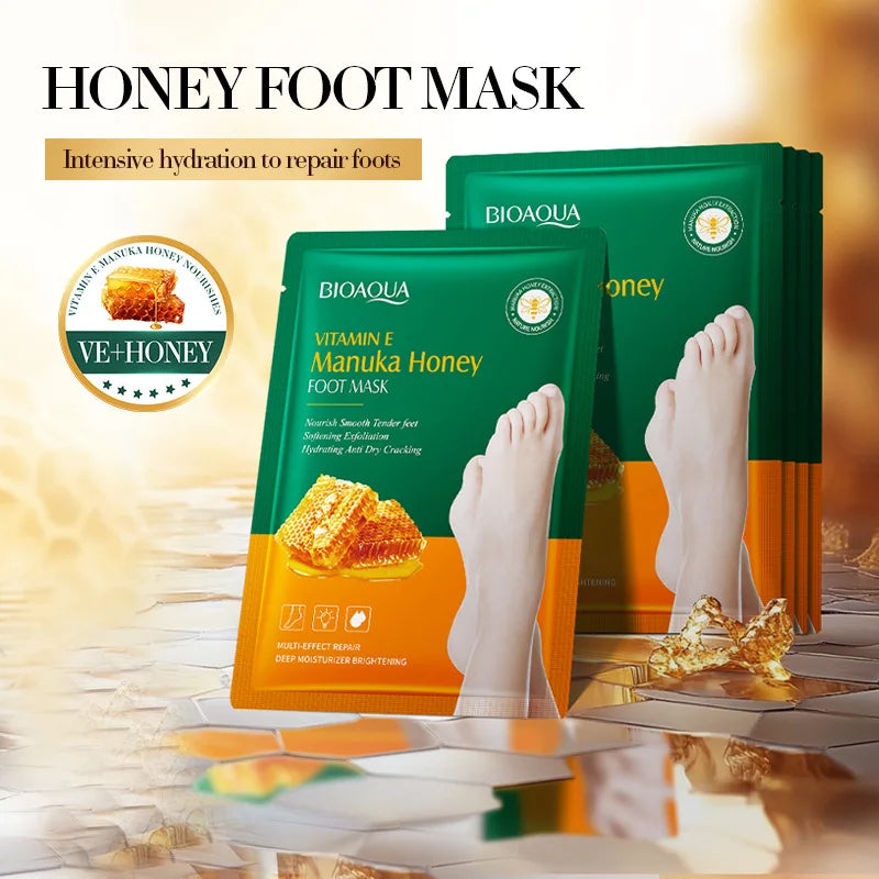 BIOAQUA Honey Exfoliating Foot Mask – 10 Pairs Dead Skin Remover Exfoliating Foot Mask Oasis Select