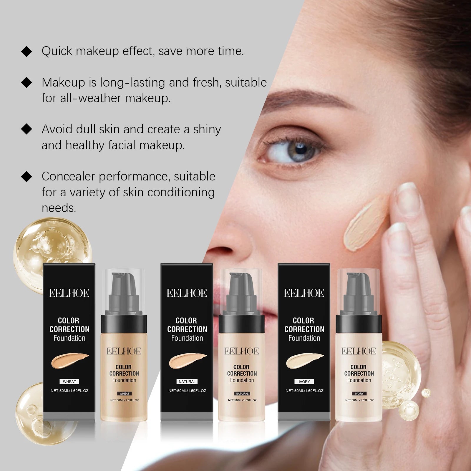 EELHOE Full Coverage Liquid Foundation Concealer – Oil Control Liquid Foundation Oasis Select