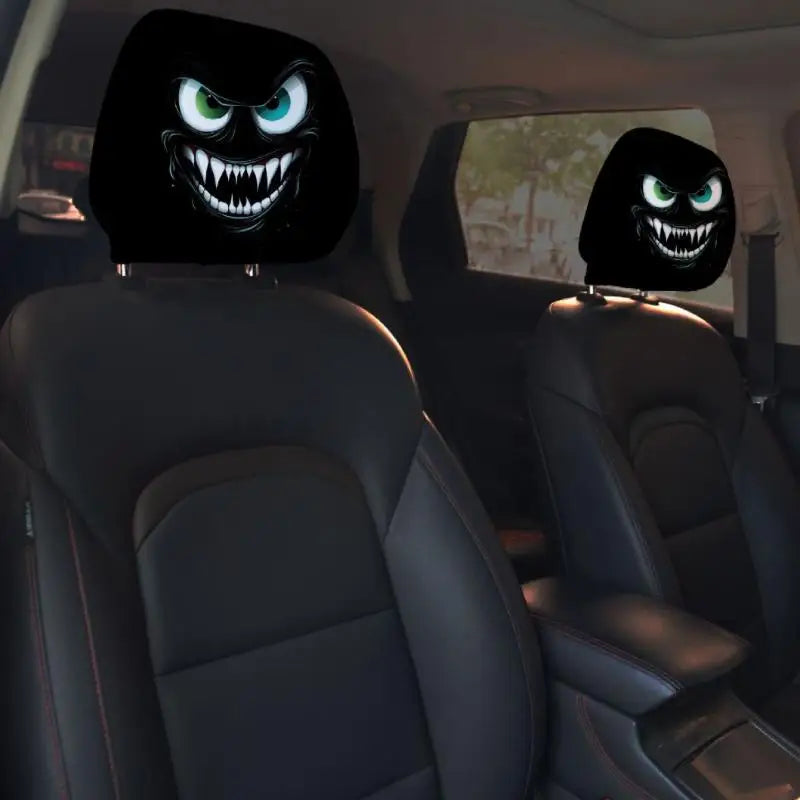 2pcs Face Printed Car Pillowcase Soft Comfortable Decorative Cushion Cover Auto Seat Headrest Washable Polyester Fabric Oasis Select A4
