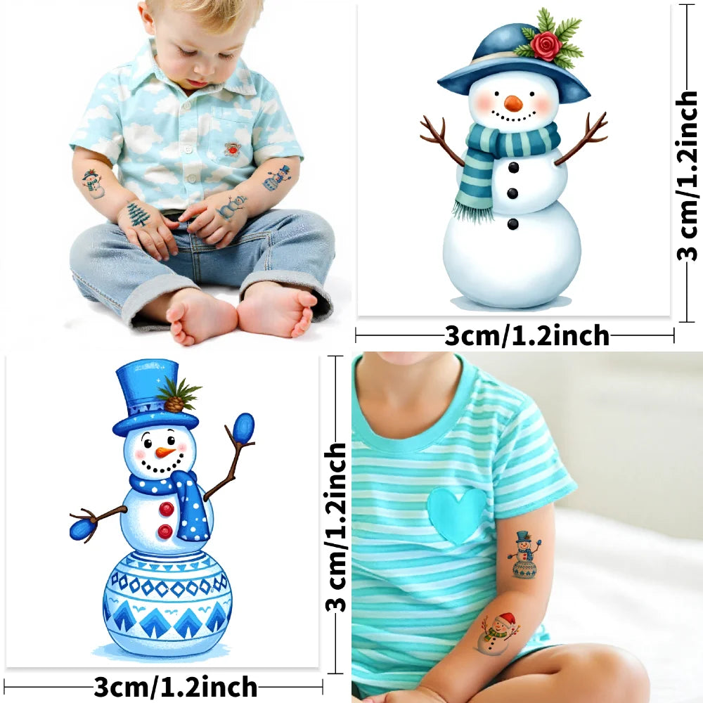 54pcs Christmas Temporary Tattoos – Snowmen, Snowflakes & Trees