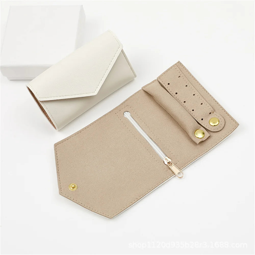 Portable Jewelry Organizer Bag for Women Travel Multi-functional Earrings Ring Necklace Storage Bag PU Creative Jewelry Roll Oasis Select White