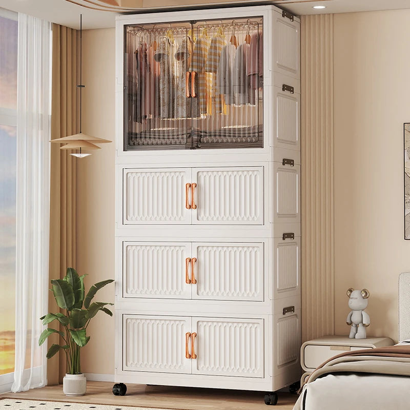 80cm Foldable Double-Door Wardrobe-No Assembly Portable Closet, Large Capacity Storage for Bedroom/Living Room (Clothes/Quilts) Oasis Select