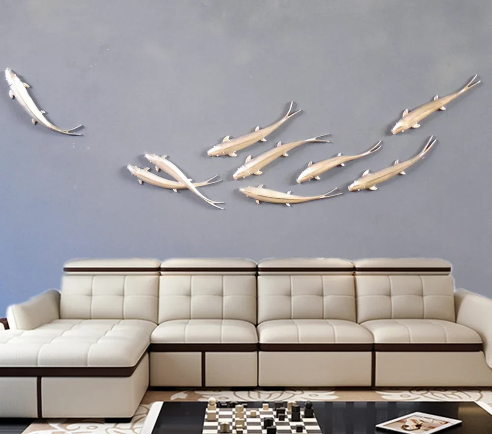 Living Room Background Wall Creative Decoration Wall Hanging Dining Room Wall Decoration Hanging Fish Oasis Select Outdoor silver 9fish