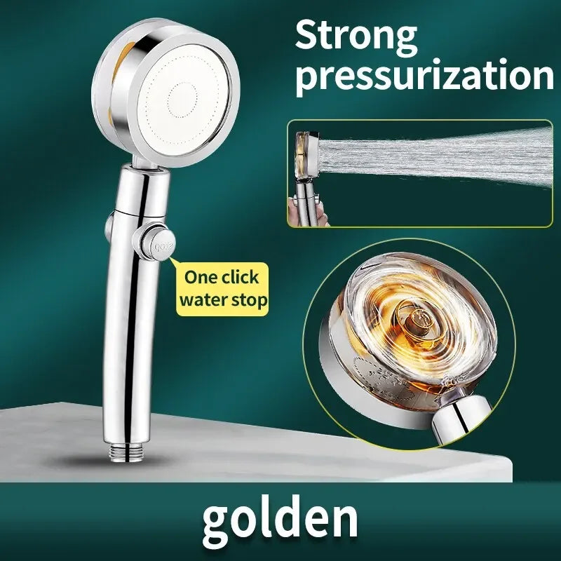 Pressurized Shower Head Water Saving 360 Rotating Twin Turbo Pressurized Propeller Fan Shower Head Bathroom Accessories Oasis Select Gold
