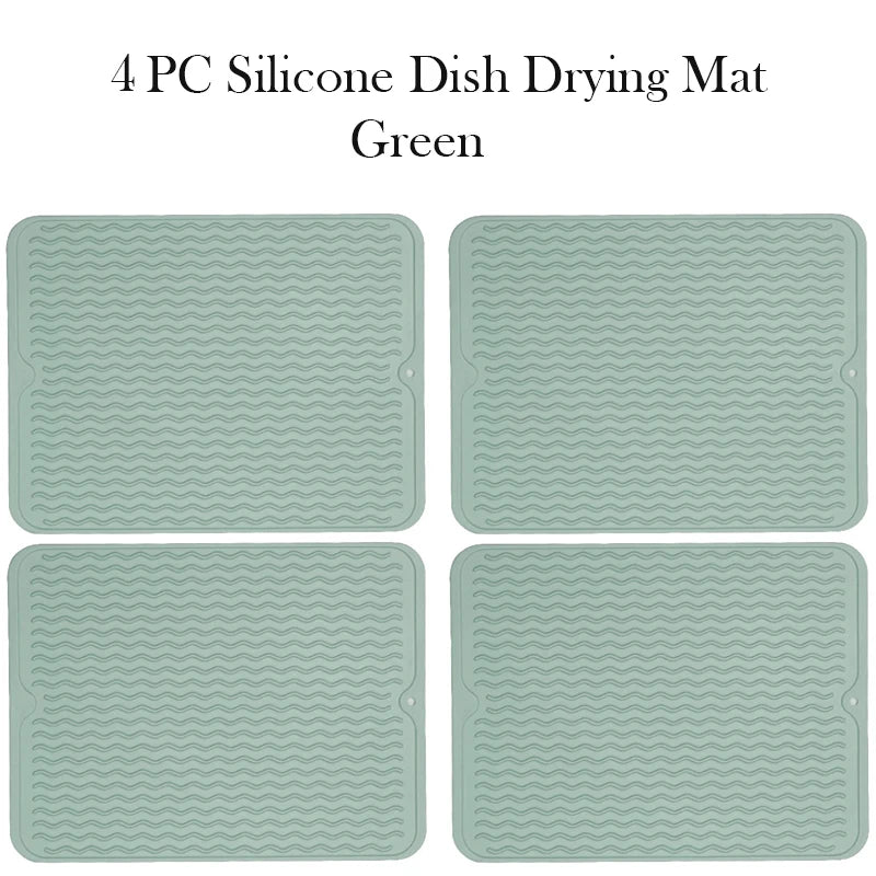 Silicone Dish Drying Mat Protector Sink Mat Table Kitchen Home Anti Slip Drying Dishes Drain Mat Heat Resistant Kitchen Sink Mat Oasis Select 4pc blue 40x30CM Strip
