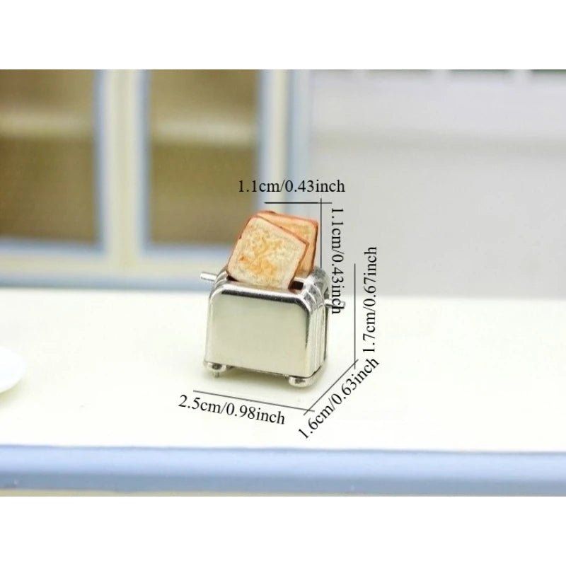 Mini Metal Toaster with 2 Toast Slices – 1:12 & 1:6 Dollhouse Breakfast Set for Fairy Garden & Micro Landscapes Home Accessories Oasis Select
