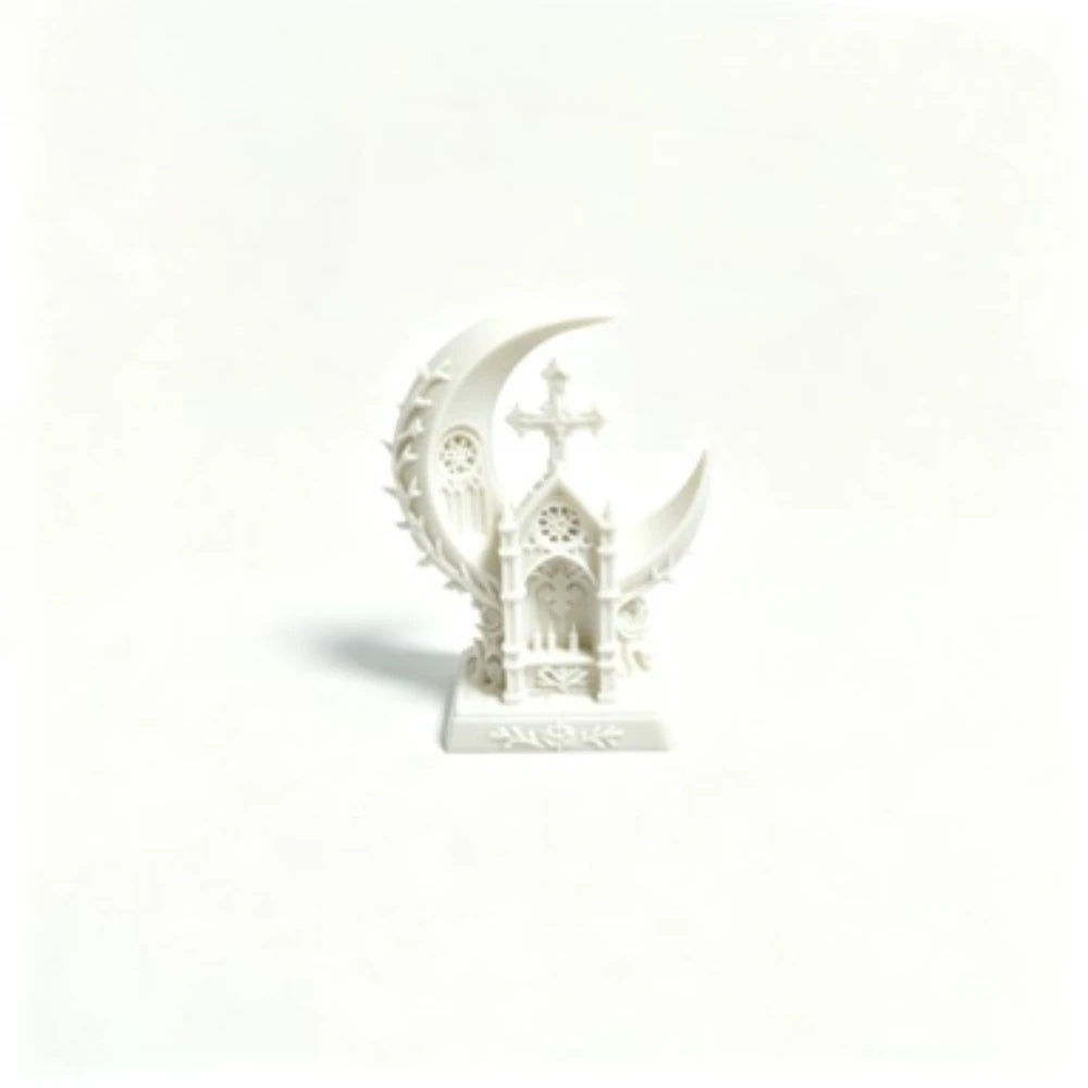 Gothic Moon Church Cross Statue 3D Printed Star Cathedral Art Sculpture Elegant Desktop Room Aesthetic Ornament Home Decor Gifts Oasis Select Pure White 10cm