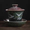 Japanese Kiln Change Color Ceramic Sancai Gaiwan Kung Fu Tea Set Household Tea Brewer Creative Crane Large Serving Tea Bowl Oasis Select lu Cover Bowl 210ml