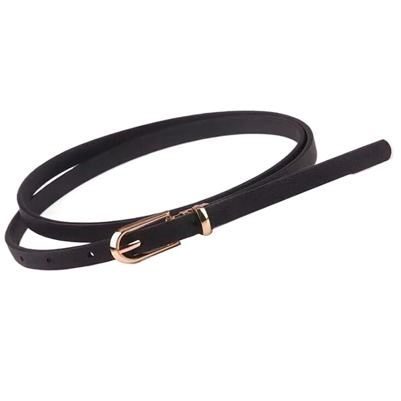 1PC Fashion Black White Gray Women Belts Thin Skinny Waistband Pin Buckle Adjustable Belt Summer Dress Jeans Strap Pu Belts Oasis Select Black