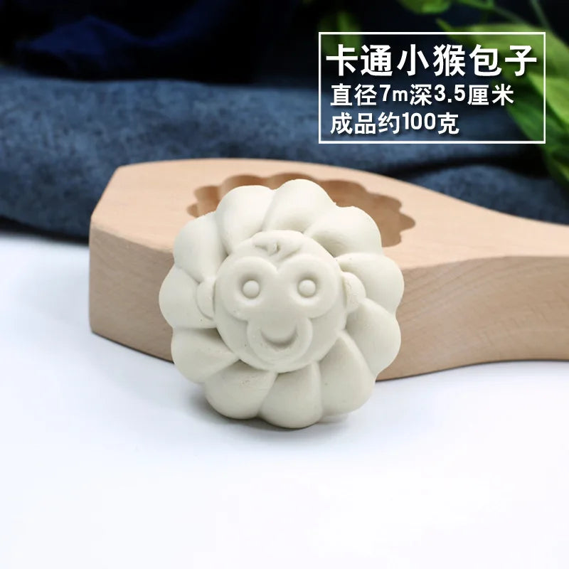 Kitchen Handmade Noodle Steamed Buns Pattern Steamed Bread Mold Baking Wooden Pasta Large, Medium and Small Cage Printing Tool Oasis Select Little monkey