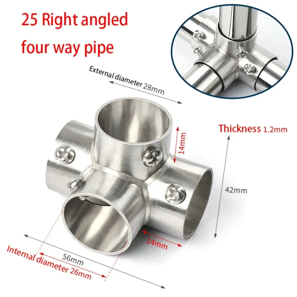 1Pcs New Tee Straight Elbow Pipe Connector 2/3/4/5/6 Way Stainless Steel Pipe Fittings 25mm Tube Joint Furniture Hardware Oasis Select 25mm 4 Right Angle