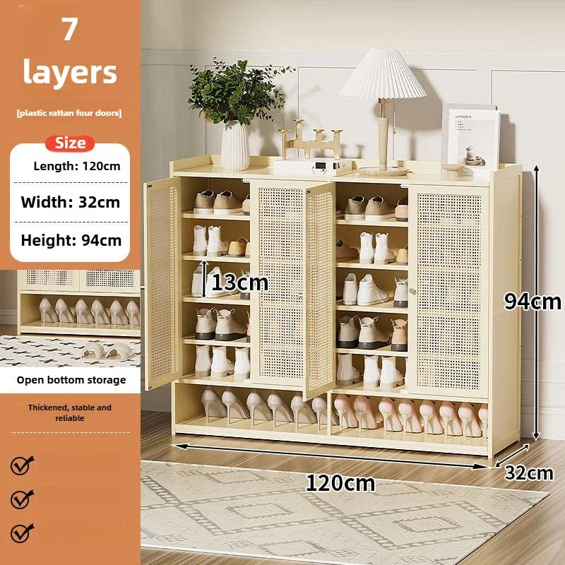 Multi-functional Shoe Cabinet Household Multi-layer Shoe Rack Entrance Cabinet Large Capacity Storage Dust Aisle Oasis Select Milky white C