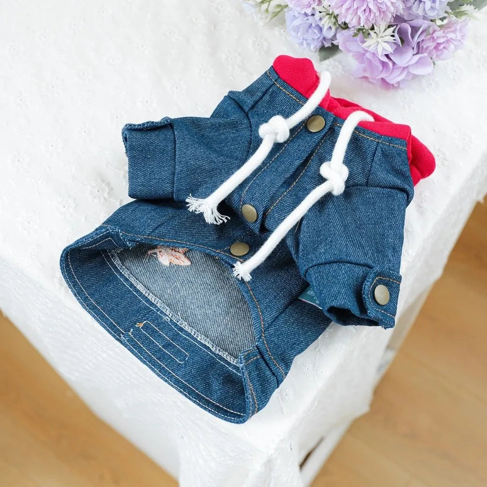 Fashion Letter Embroider Pet Denim Hoodie Comfortable with Drawstring Dog Jean Jacket Windproof Pet Cowboy Outfit Spring Autumn Oasis Select