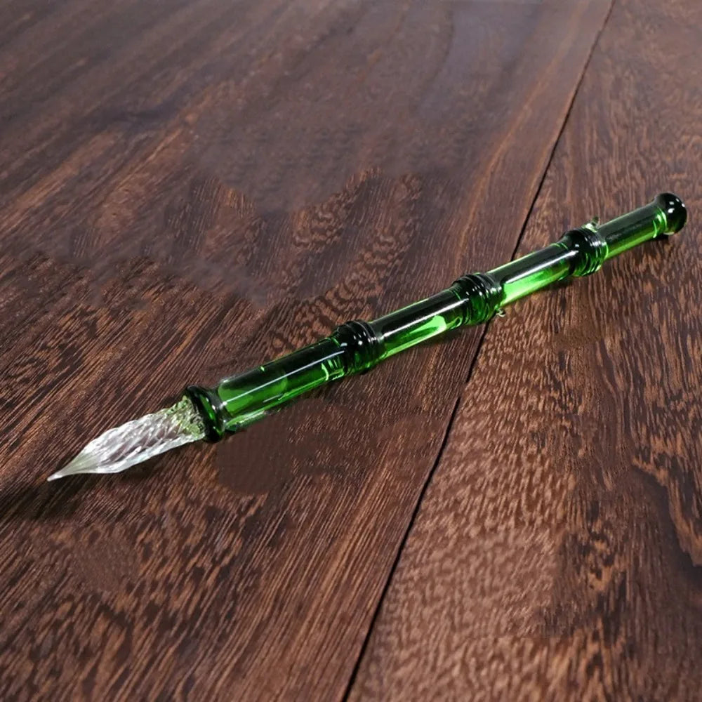 Children Signature Glass Dip Pen Reusable Transparent Dipping Pen Vintage Calligraphy Fountain Pen Art Painting Oasis Select Green