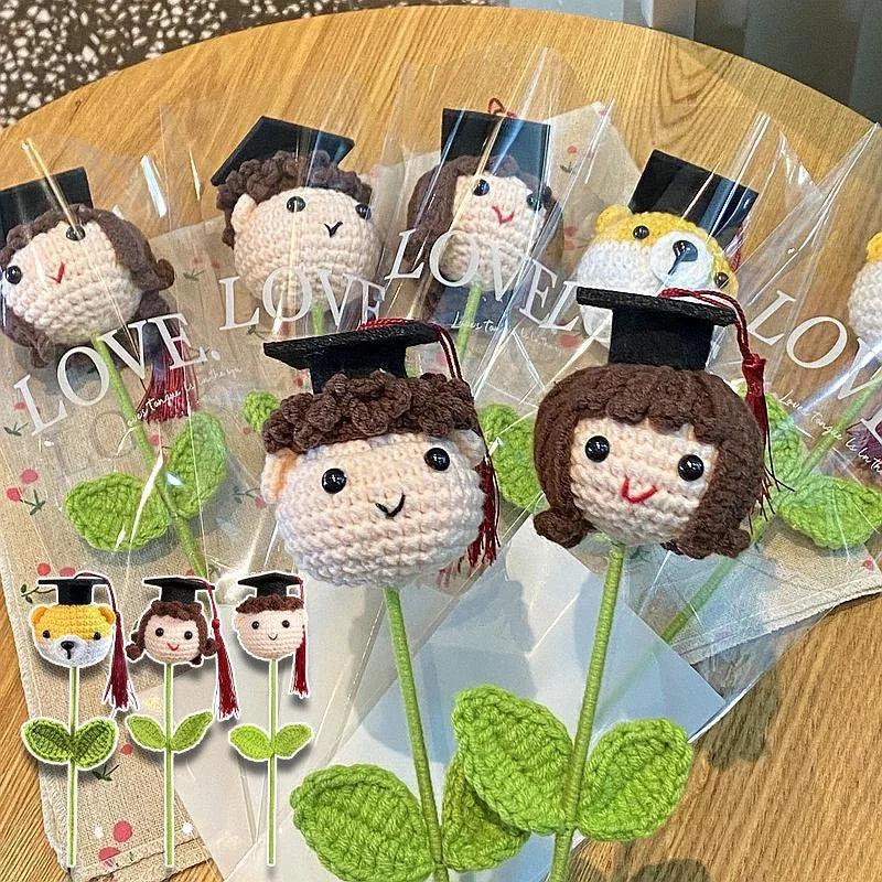 Graduation Season Crochet Bouquet with Graduation Cap Handmade Knitted Flower for Boys Girls Teacher Gift School Oasis Select