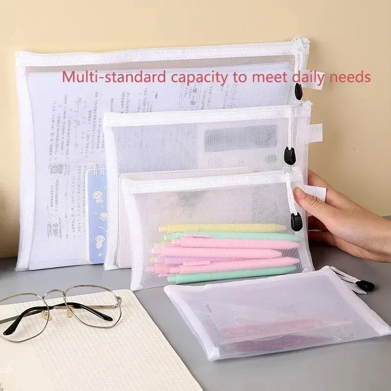 3-Pack Transparent Mesh Zipper Document Bags | Stationery Mesh Document Bag Oasis Select