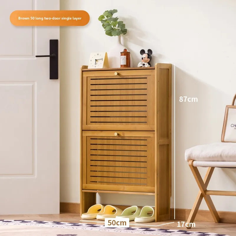Ultra-thin shoe cabinet home door 2025 new retro black porch cabinet home tipping bucket storage shoe rack Oasis Select Two doors 50 brown