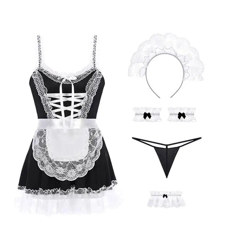 2025New Women Maid Dress Cosplay Costume Uniform Lace Japan Anime Coffee Bar Lady Outfit French Apron Servant Set Sexy Hot Style Oasis Select 1set