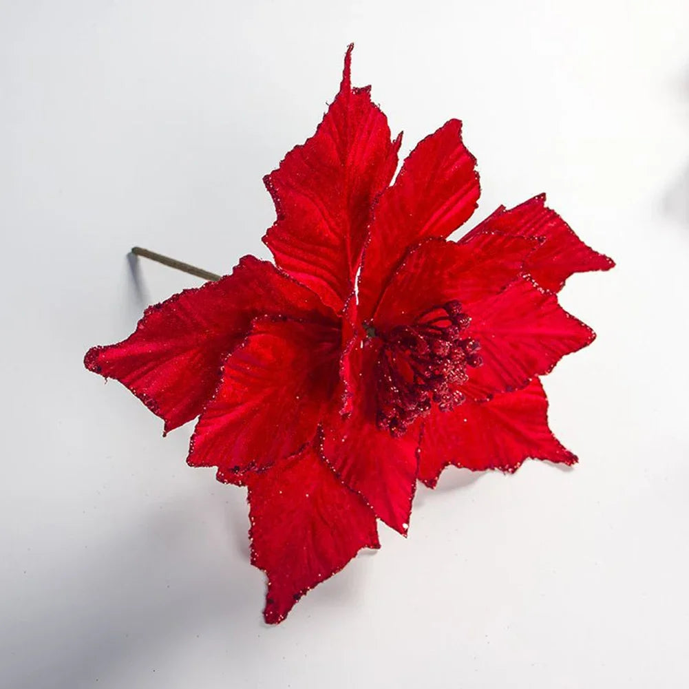 28cm Artificial Flowers Christmas Poinsettia Glitter Flower Hanging Xmas Party Tree Decoration Flower Knows Wedding Decoration Oasis Select Red China Mainland