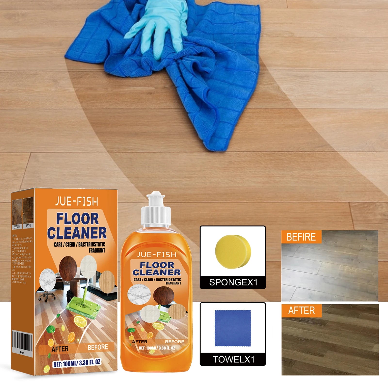 Jue Fish Floor Cleaner Set For Cleaning Descaling Cleaning Wooden Floors Polishing Brightening Ceramic Tile Cleaner Mild & Safe Oasis Select