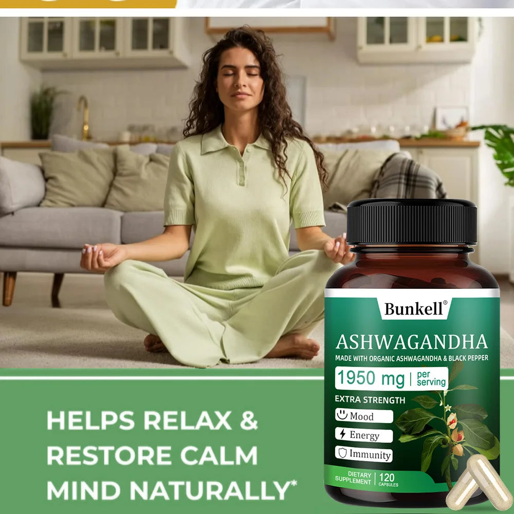 Organic Ashwagandha 1950mg Capsules with Black Pepper | Stress Relief Herbal Supplement Oasis Select