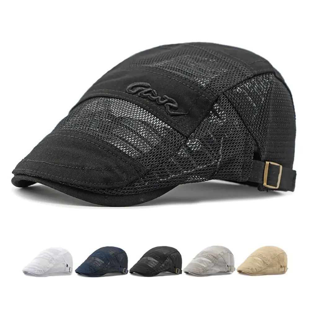 New Vintage Mesh Beret Breathable Casual Visor Hat Cotton Letter Print Sun Hat Outdoor Sun Protection Oasis Select