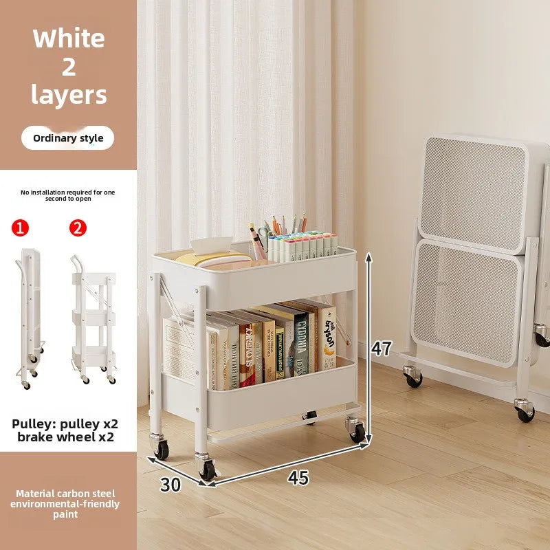 Multi-functional trolley rack household folding multi-layer carbon steel storage rack Oasis Select White A