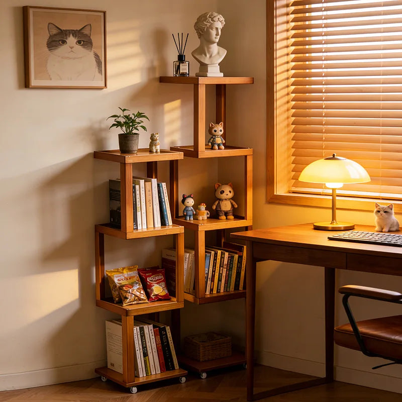 Bookshelf next to the desk Floor-to-ceiling student book storage bookshelf Multi-layer desk Movable wheeled coffee table Oasis Select
