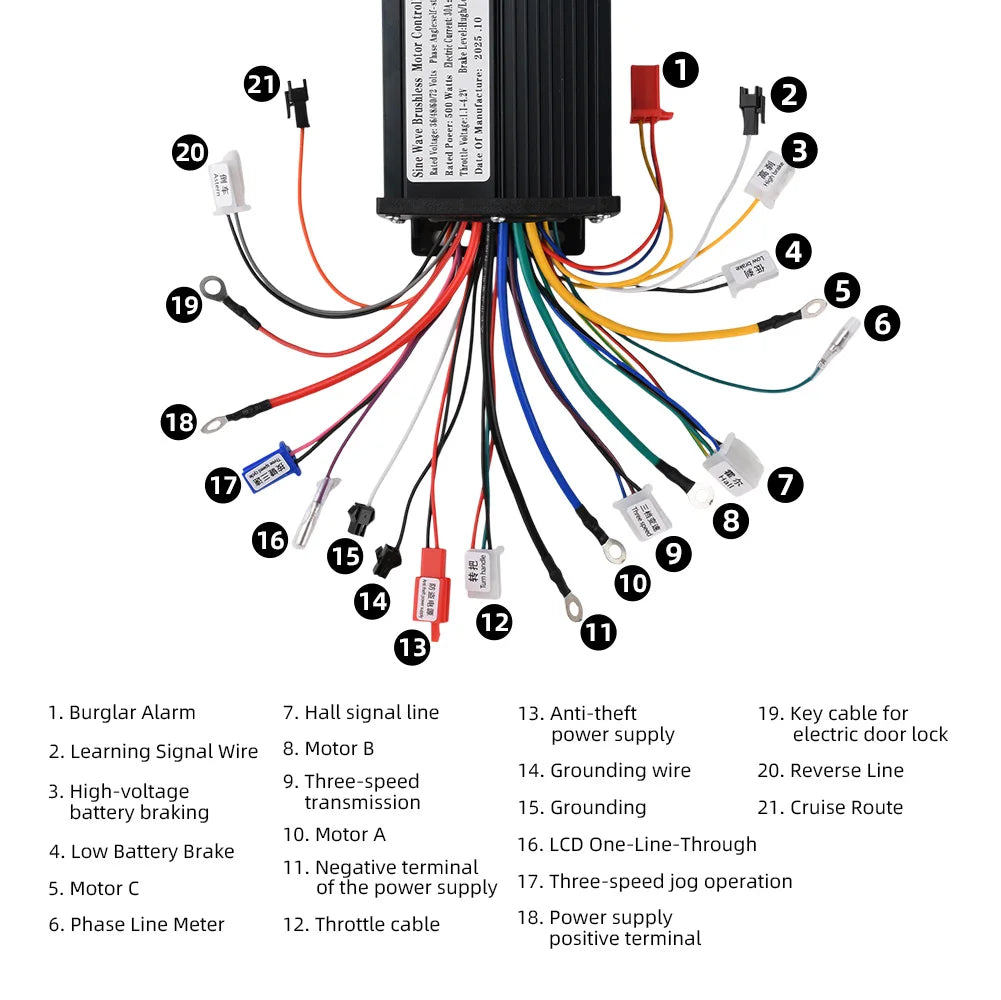 500W 36V48V60V/72V Sine Wave Controller Three-Mode Control Inverter for Ebike Scooter Accessories Oasis Select