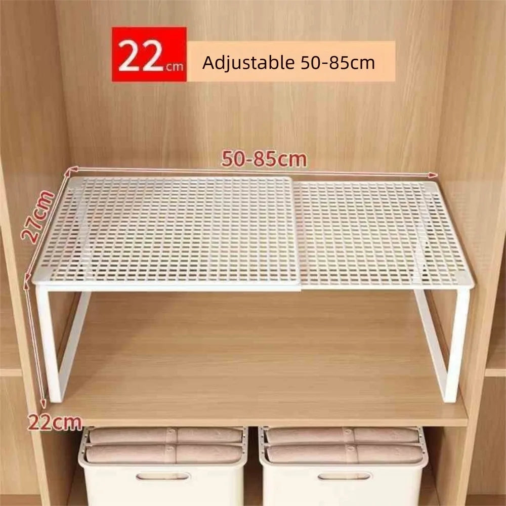 DIY Metal Closet Shelf Expandable Adjustable Wardrobe Organizer Retractable Stackable Shelves Bathroom Oasis Select White L