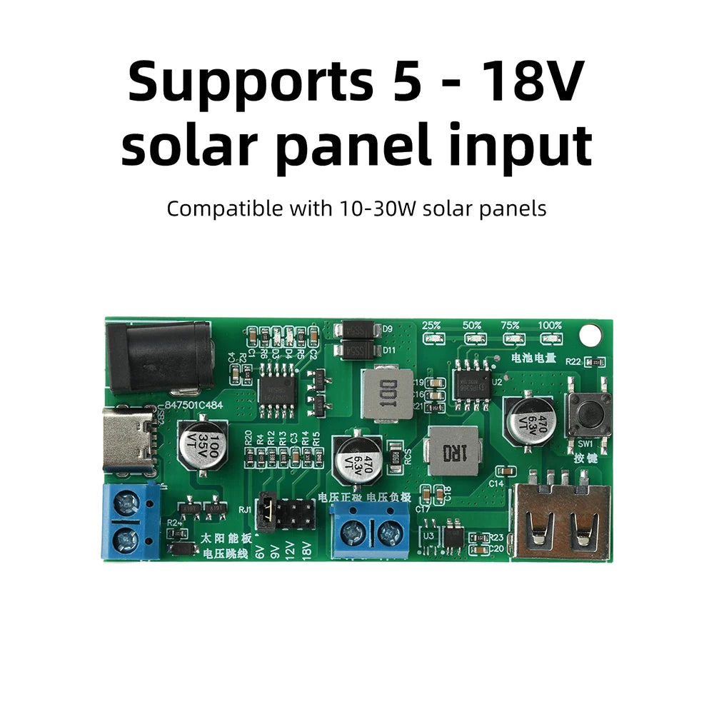 Mini MPPT Solar Charging Control Module DC5-18V 2.5A Type-C DC Terminal 3 Input Ports 5V2.1A USB Discharge For 3.7V 18650 Oasis Select