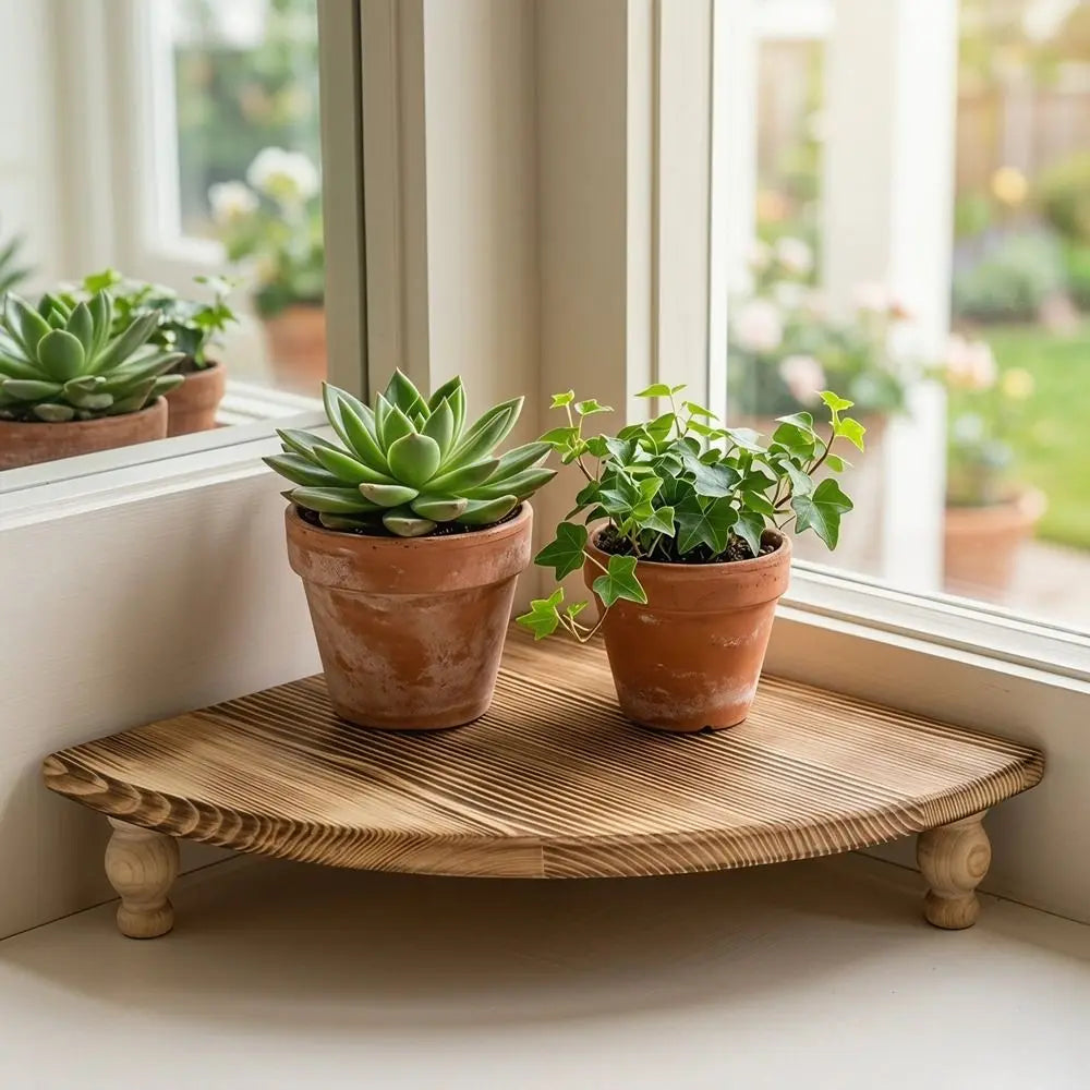Wooden Fan-Shaped Corner Shelf | Decorative Storage Rack
