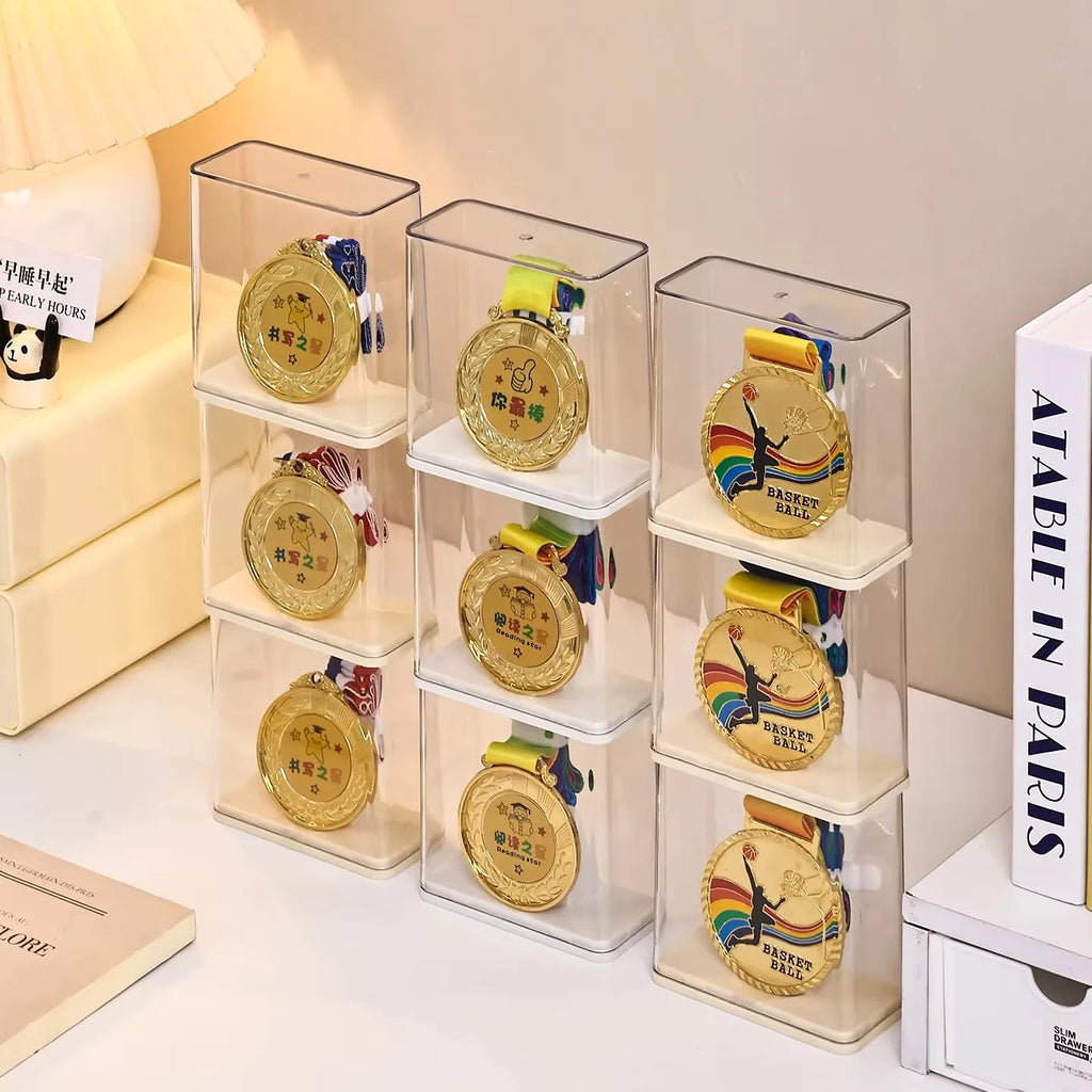 1pc transparent stackable acrylic medal display and storage box stackable certificate and trophy storage rack display box Oasis Select