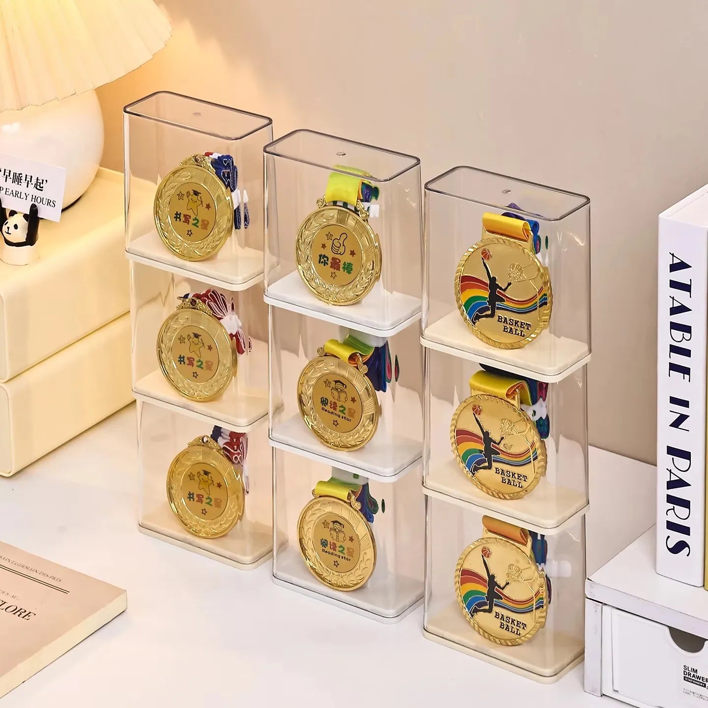 1pc transparent stackable acrylic medal display and storage box stackable certificate and trophy storage rack display box Oasis Select