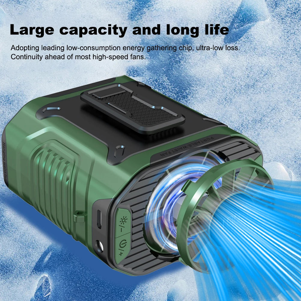 Clip-On Waist Fan USB Rechargeable Hands-Free Cooling + Flashlight Wearable Personal Fan Oasis Select