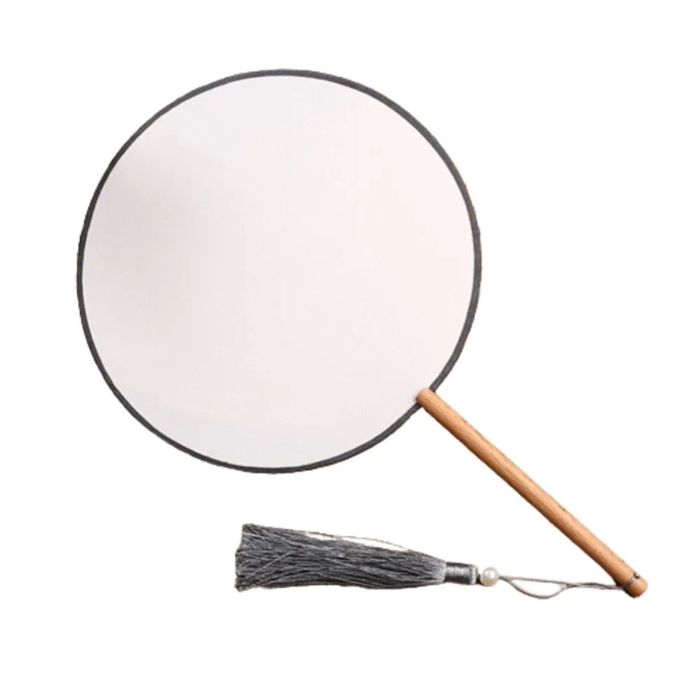 Vintage Blank Round Hand Fan Chinese Style Unfinished Wooden Silk Hand Fan with Tassel Elegant Art Painting Fans Wedding Party Oasis Select Style 6