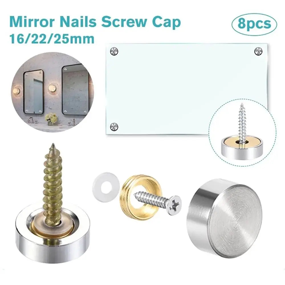 Home Improvement Stainless Steel Mirror Nails Screw Cap Silver 16/22/25mm Screws Decorative Cap Mirror Screws Fasteners Glass Oasis Select