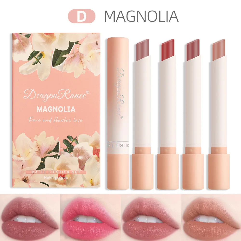 Dragon Ranee 4-Piece Velvet Matte Lipstick Set – Waterproof