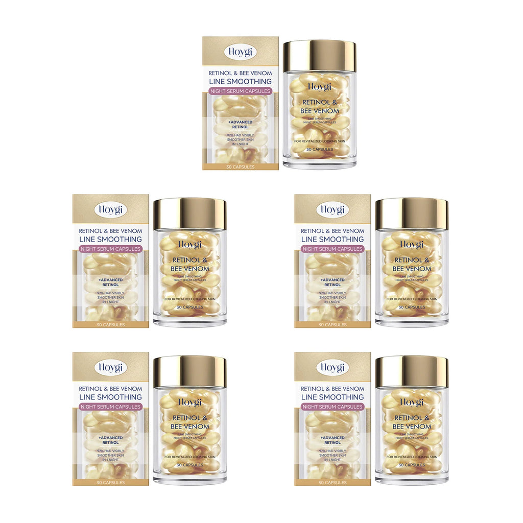 Retinol Bee Venom Facial Capsules Anti-Wrinkle Firming Smoothing Moisturizing Facial Skin Anti-Aging Night Serum for Face & Neck Oasis Select 5 x 30pcs Boxed