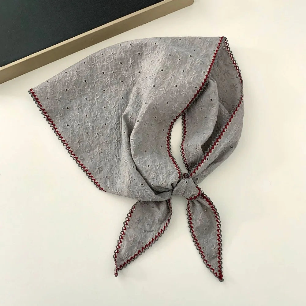 Fashion Embroidered Flowers Flower Neck Scarf Soft Vintage Triangle Hair Head Comfortable Breathable Silk Scarf Summer Oasis Select Grey