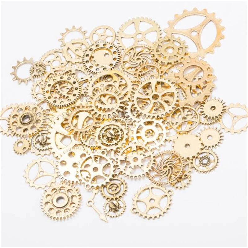 50g Antique Steampunk Gear Accessories Decor DIY Metal Pendants Charms for DIY Necklace Bracelet Crafting Jewelry Making Decor Oasis Select Antique Gold 50g