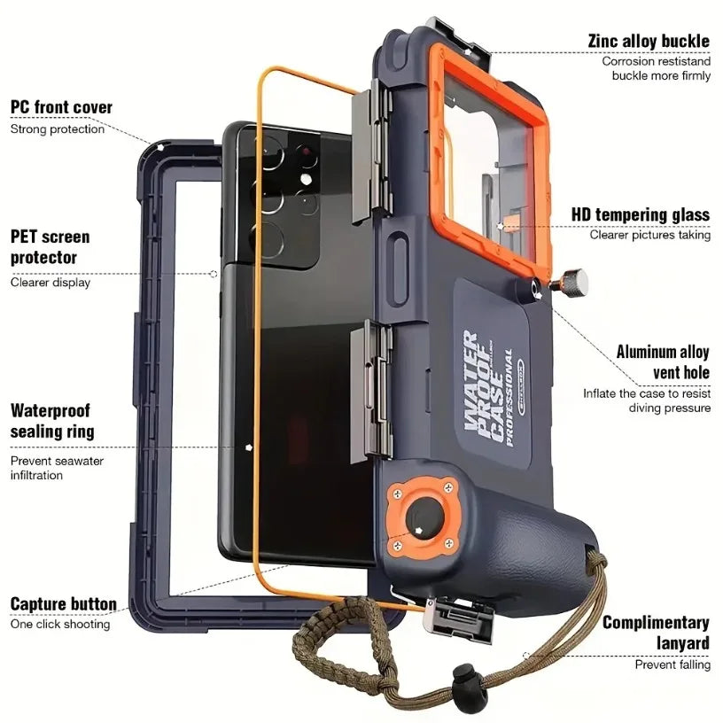 15M Professional Diving Phone Case For iPhone 16 15 14 13 12 Pro Max Underwater Taking Waterproof Cases Cover For Samsung Huawei Oasis Select