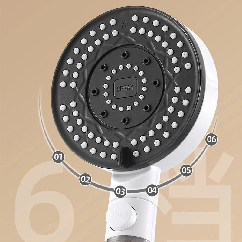 6 Modes Filter Shower Head Anti Limestone High Pressure Rain Showerhead Water Stop Hose Support Faucet Bathroom Accessories Sets Oasis Select