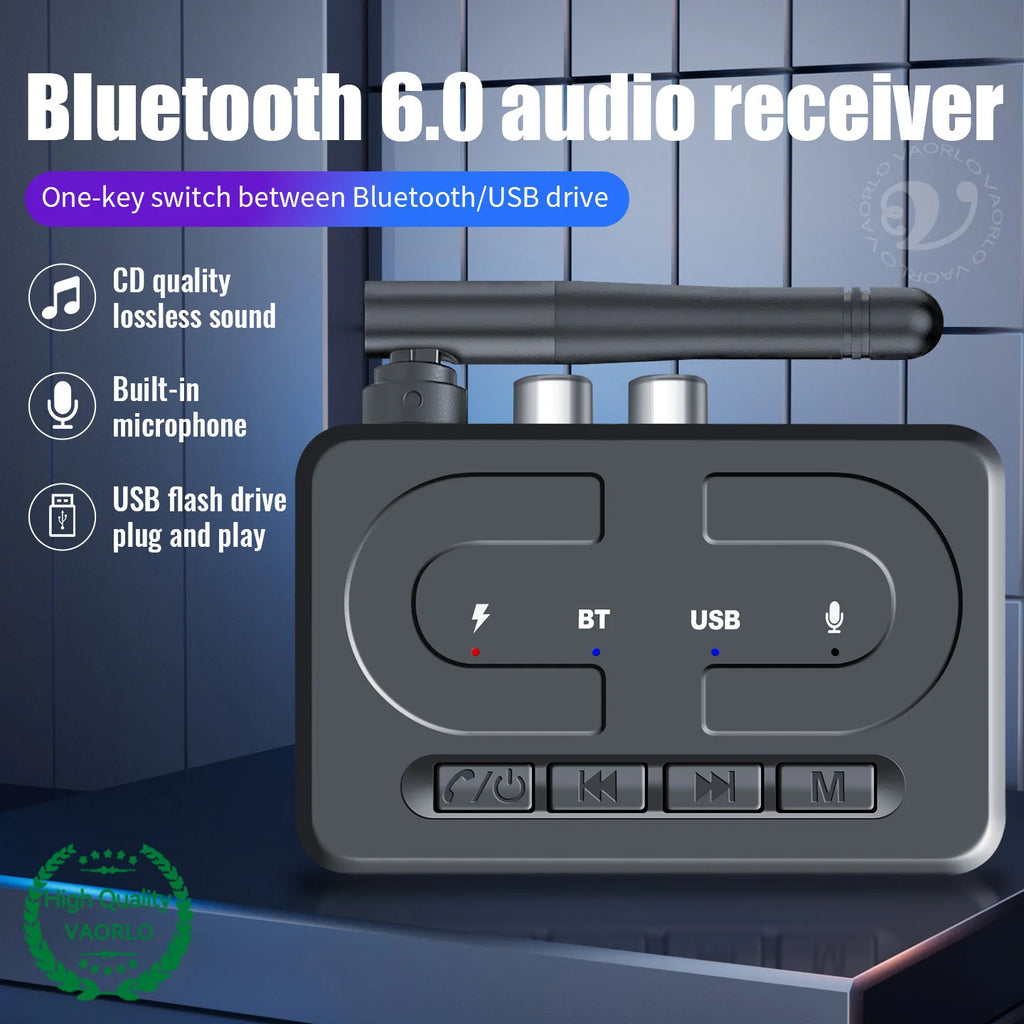 VAORLO Bluetooth 6.0 Audio Receiver 3.5mm AUX RCA With Mic HIFI Stereo Wireless Adapter Support USB U-Disk For Car Speaker Amp Oasis Select