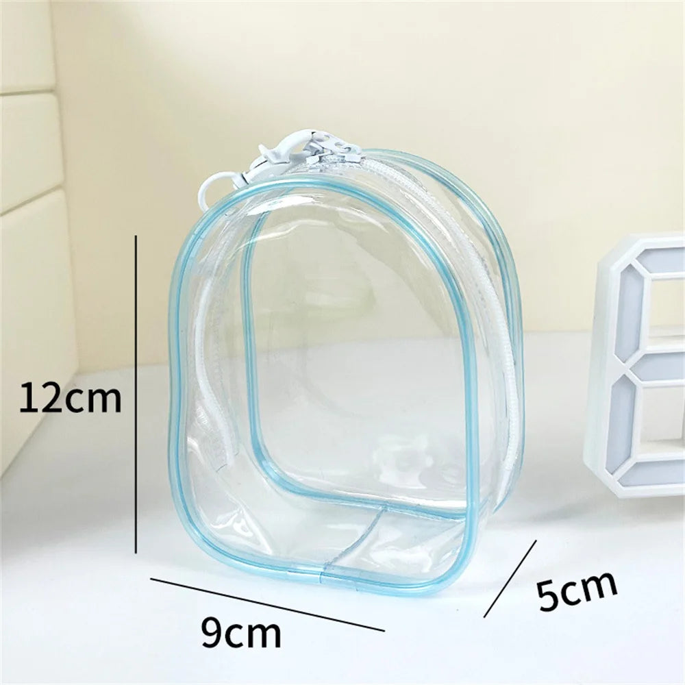 12cm PVC Transparent Storage Bag with Keychain Multicolor Cartoon Doll Display Box Dustproof Case Earphones Gift Organizer Bags Oasis Select Blue
