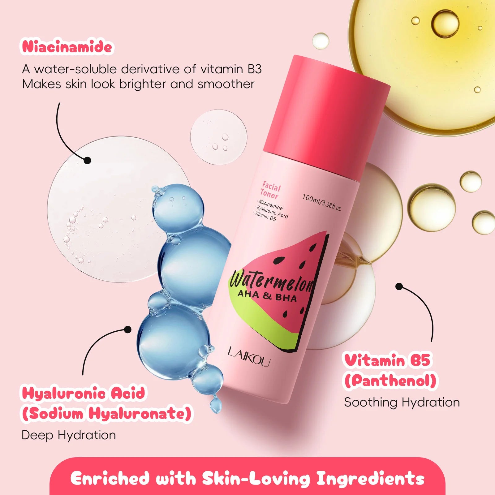 LAIKOU Watermelon Toner, AHA BHA Pore Care, Hydrating Refreshing Facial Toner, Moisturizing Soothing Skin Toner Oasis Select
