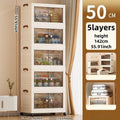Double-Door Foldable Storage Box Portable Multi-Size Organizer Space-Saving for Living Room Bedroom Study No Assembly Required Oasis Select 5 Layers Tawny