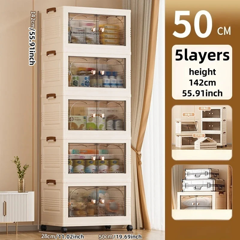 Double-Door Foldable Storage Box Portable Multi-Size Organizer Space-Saving for Living Room Bedroom Study No Assembly Required Oasis Select 5 Layers Tawny